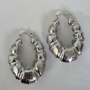 Chunky White Gold Filled Hoop Earrings Greek Key Design